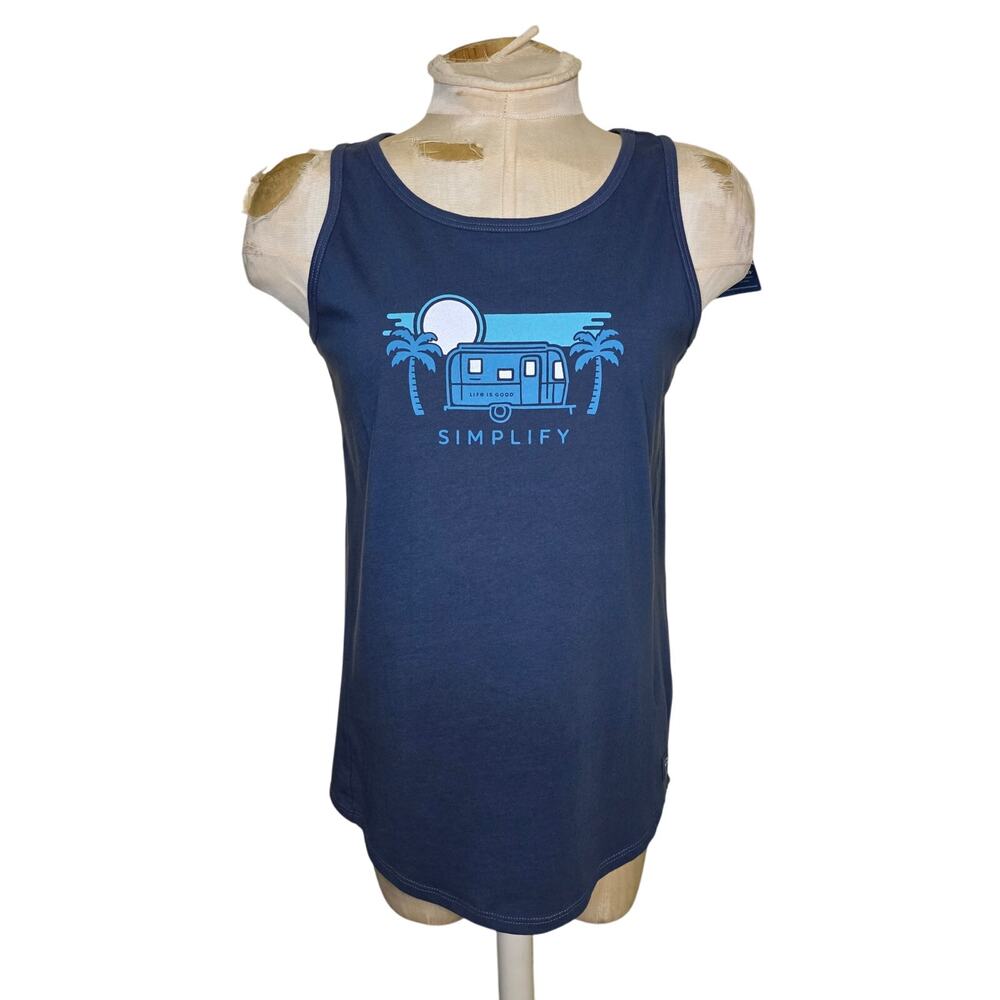 Life is Good Women High-Low Crusher‎ Lite Tank Simplify Camper Blue Medium NWT